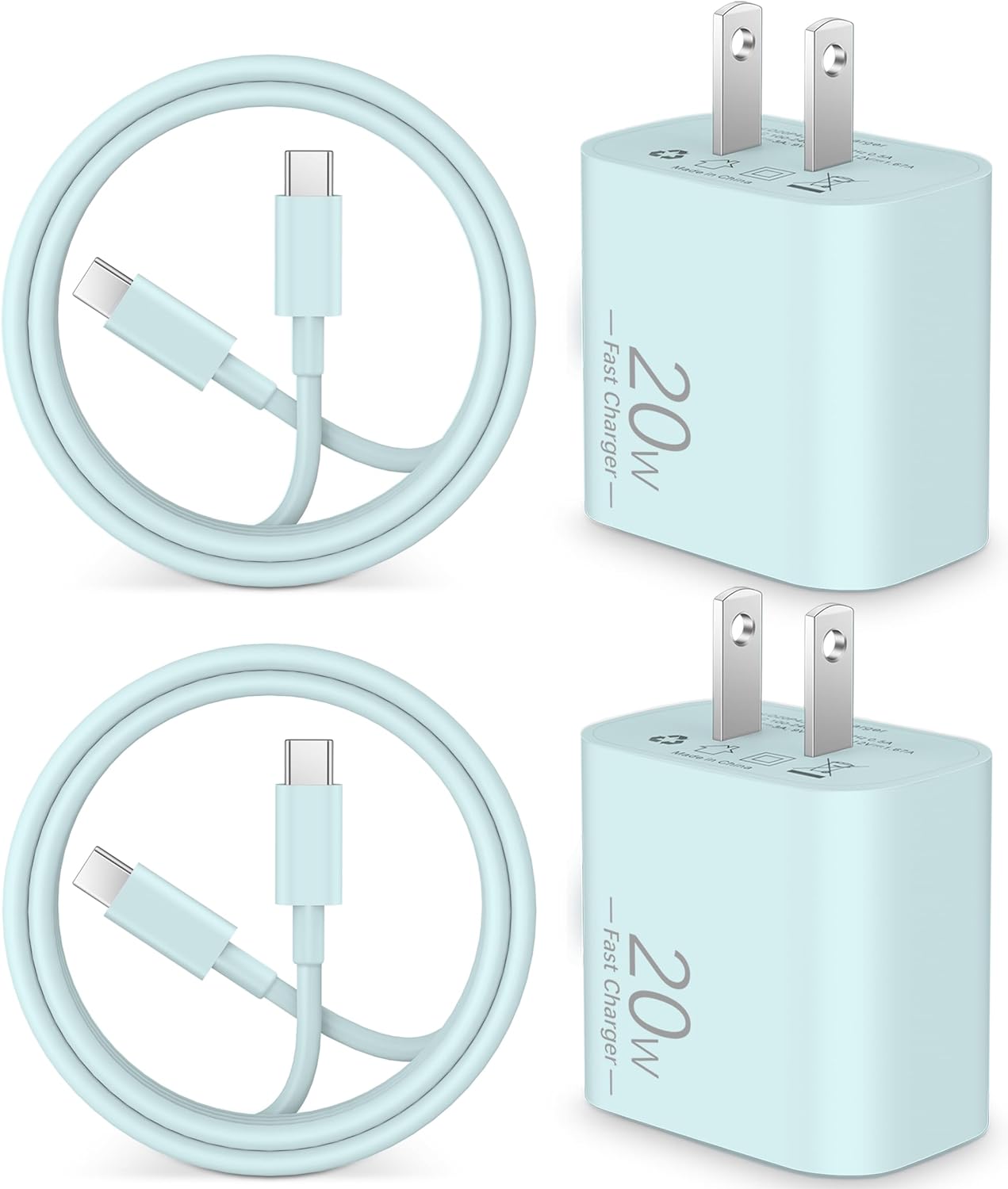 20W USB C Fast Charger for iPhone 15/15 Plus/Pro Max, Google Pixel 8/7/6/5/4XL, iPad Pro 12.9/11 inch, iPad Air 5th/4th, iPad Mini 6/10th, 2Pack USB C Wall Charger Block + 3FT USB C Cable, Green