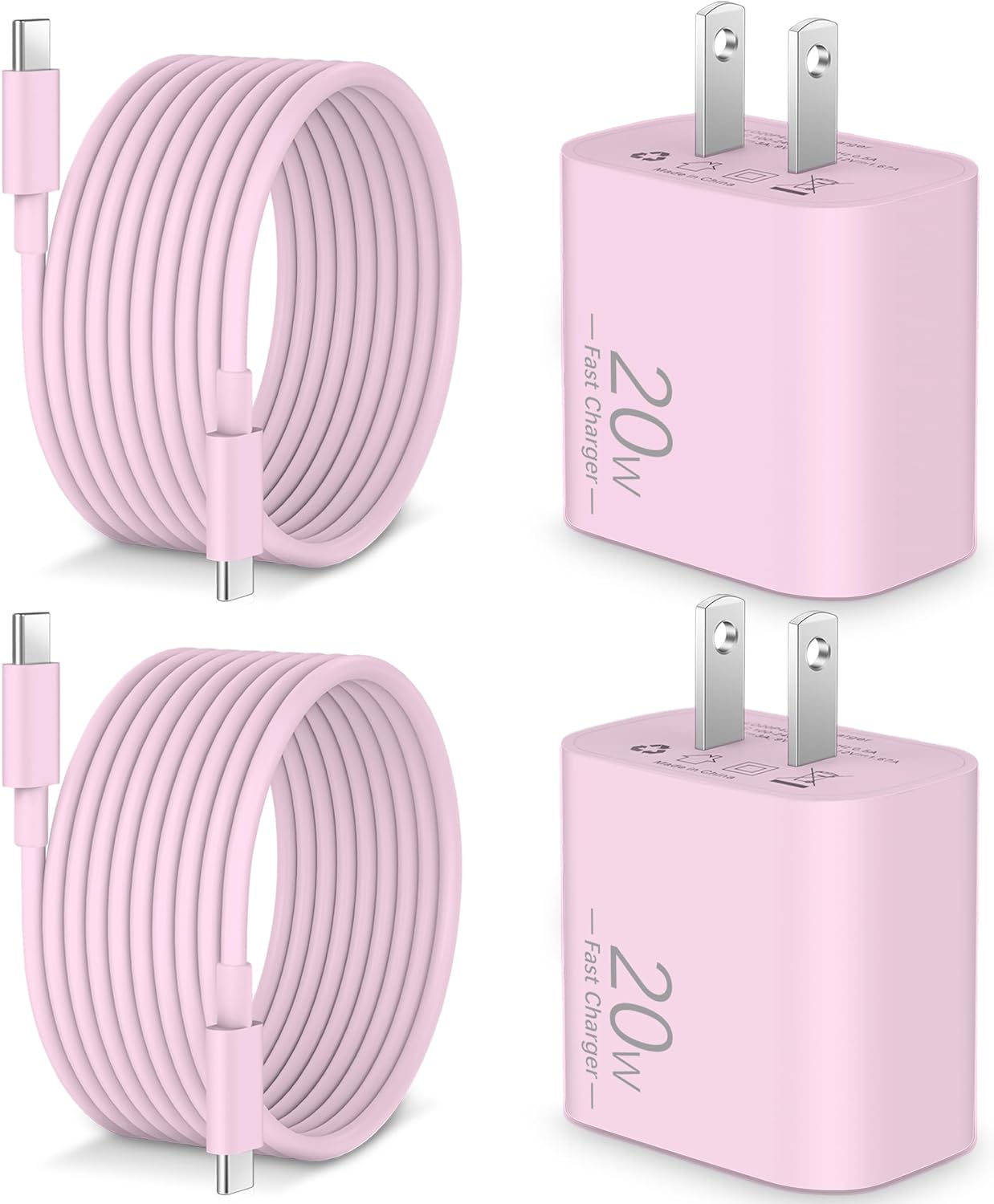 USB C Fast Charger for iPhone 15/15 Pro Max/Plus, iPad Pro 12.9/11 inch, iPad Air 5th/4th, iPad 10th, Google Pixel 8/7/6/5/4, 2Pack PD 20W USB C Charging Block with 10FT Long USB C to C Cable, Pink